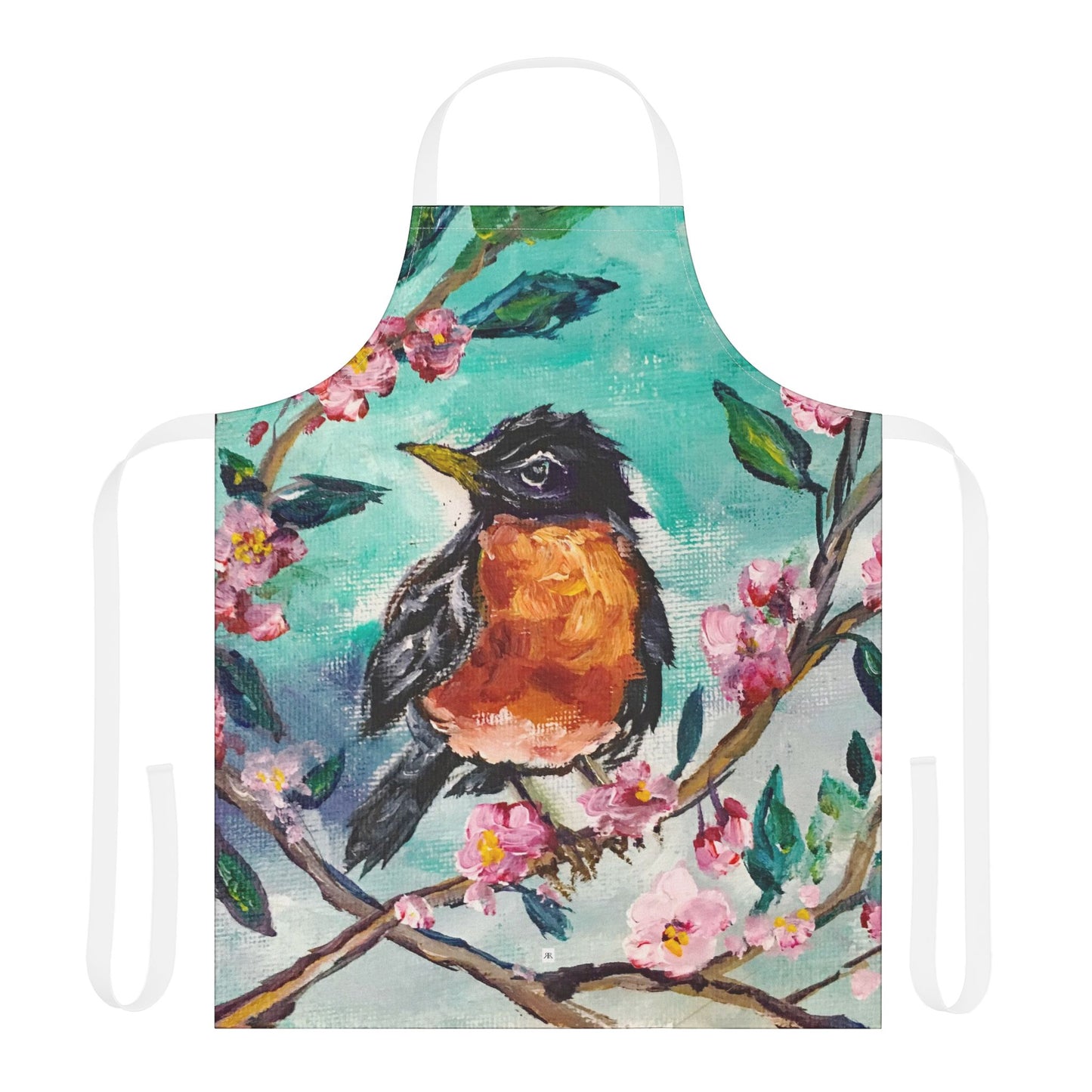 Adult Robin in Cherry Blossoms-  Art Apron — "Choose Your Straps"
