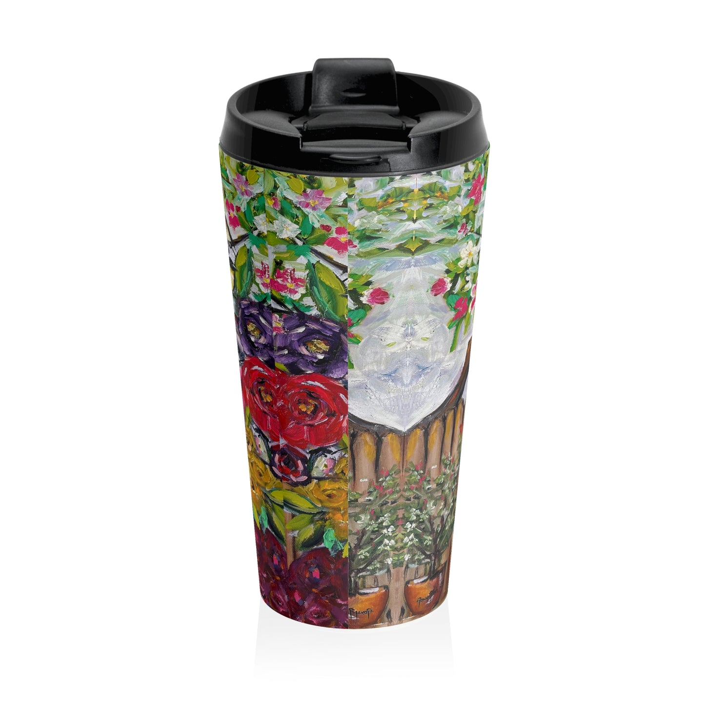 Tasse de voyage en acier inoxydable oiseaux et fleurs