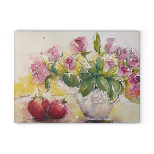 Roses and Pomegranates Glass Cutting Board
