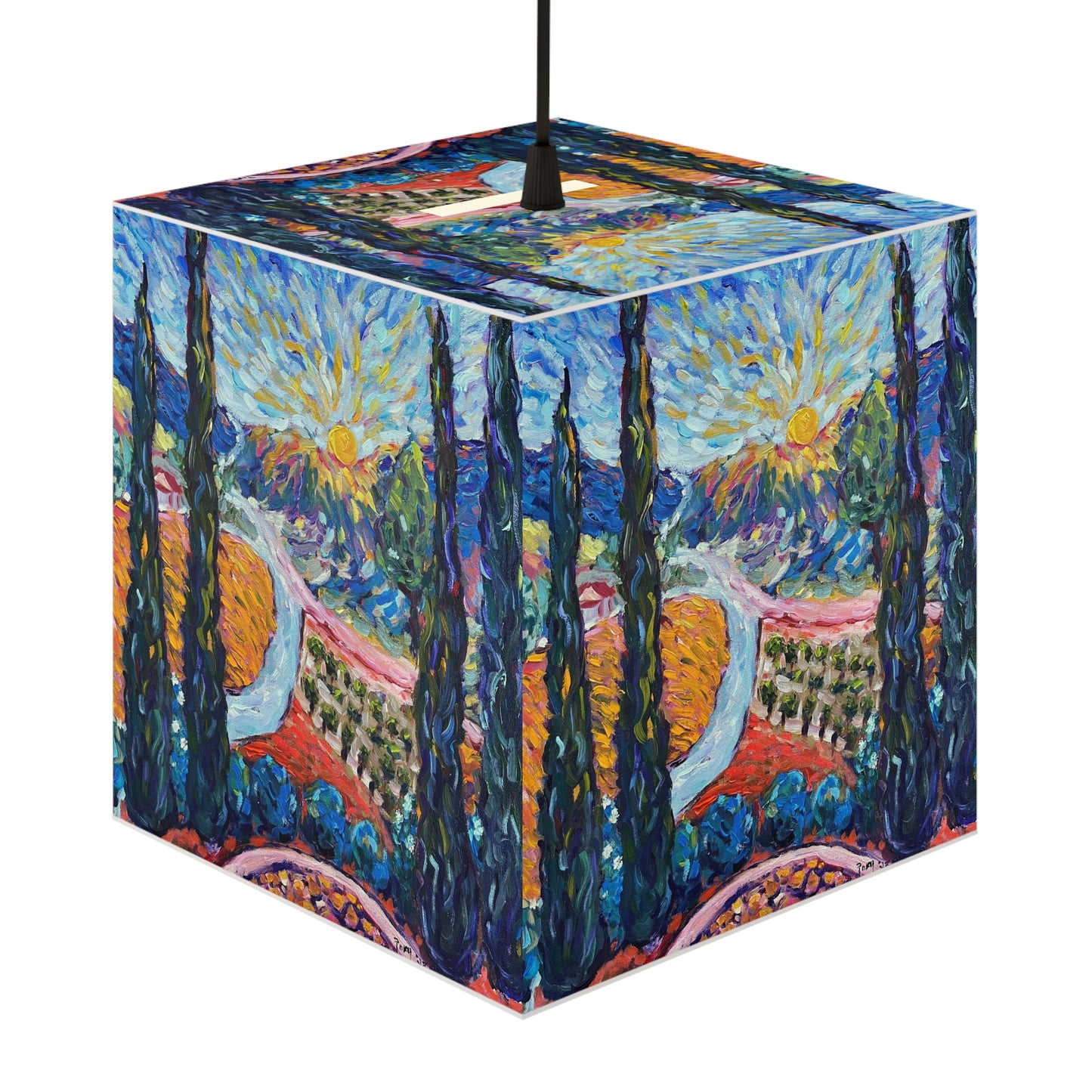 Sunny Cypresses Cube Lamp
