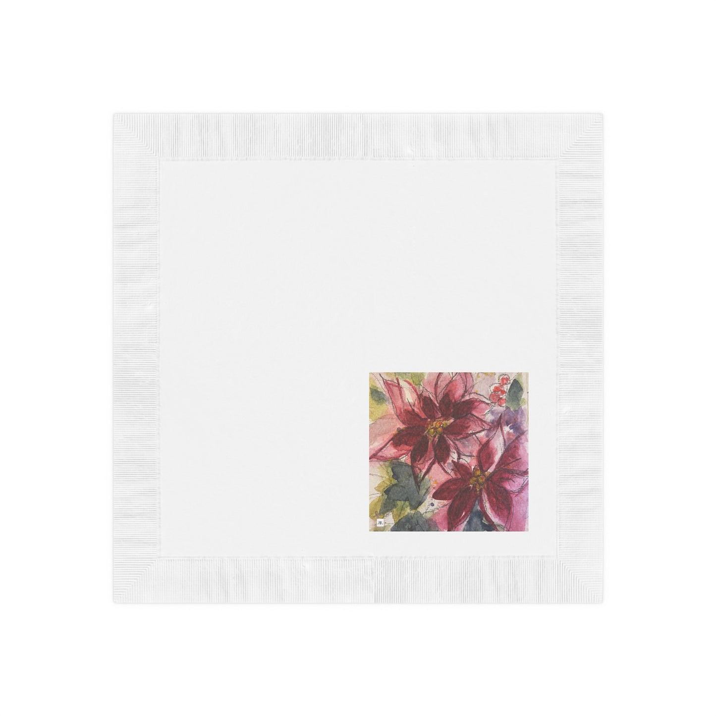 Red Poinsettias-White Coined Napkins