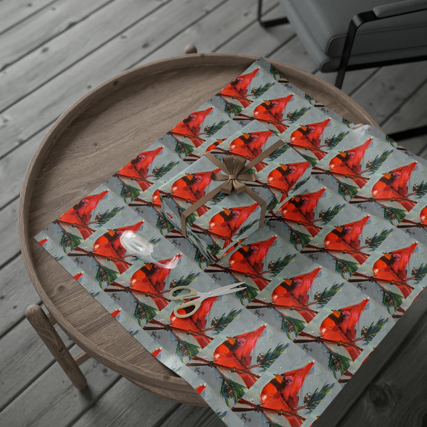 Cardinal Bird in a Fir Tree (3 Sizes) Wrapping Papers