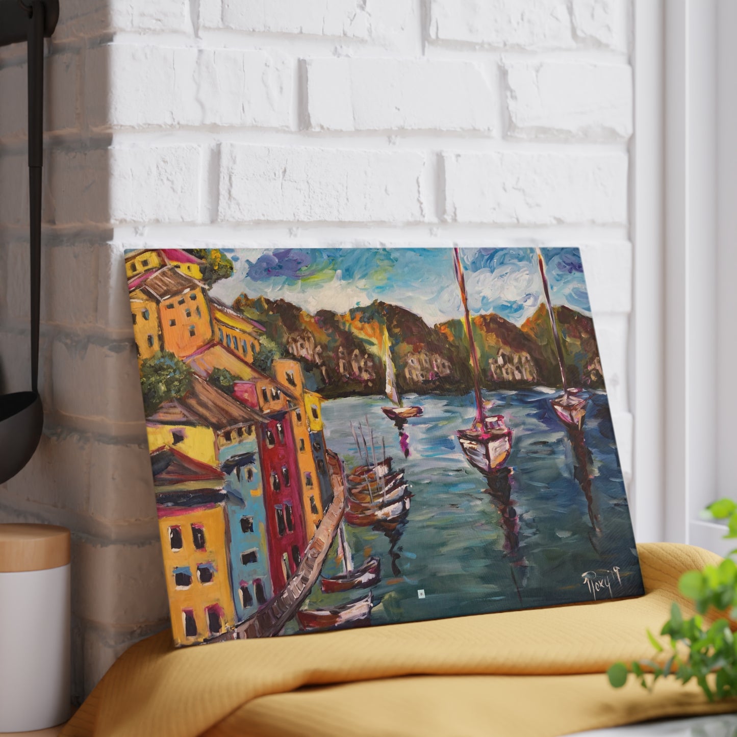 Glass Cutting Board-Portofino Harbor Italy