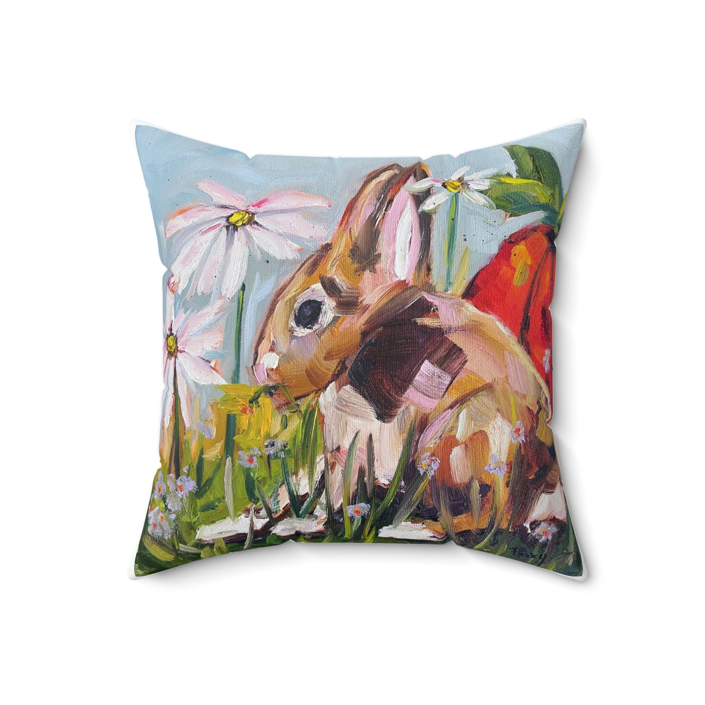 Bunny in the Garden Indoor Spun Polyester Square Pillow