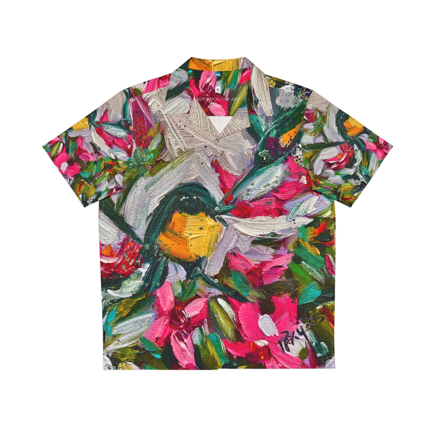 Men's Hawaiian Shirt- Colorful Encounter-Goldfinch and Oleander