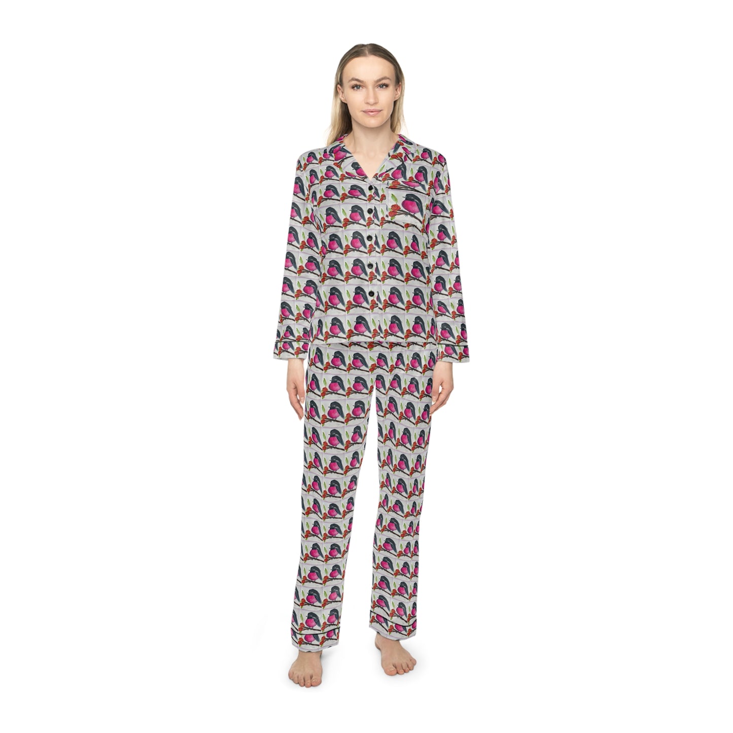 Satin Pajamas — Luxurious Silky Sleepwear Set-Australian Pink Robin