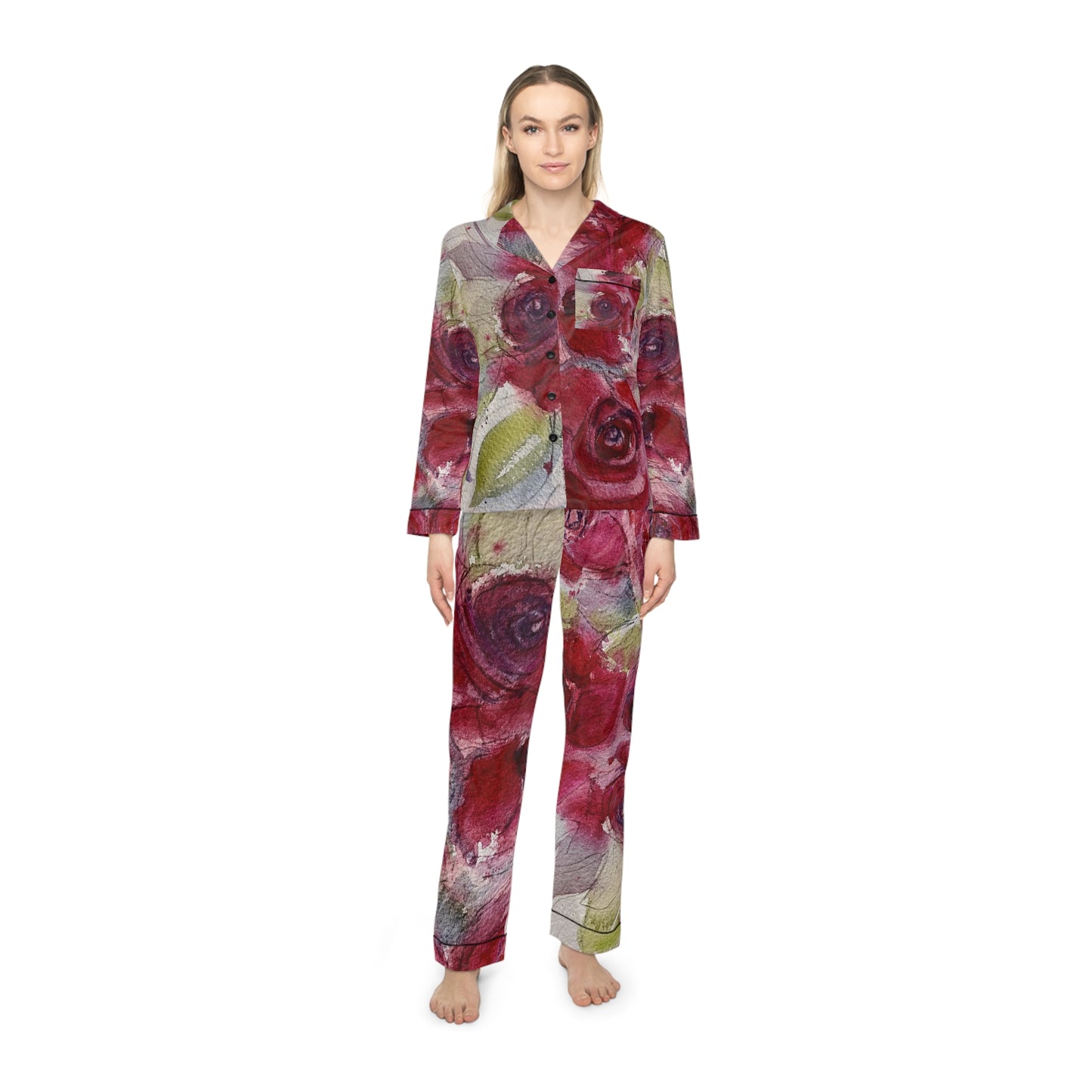 Satin Pajamas — Luxury Valentine's & Mother's Day Gift-Red Roses