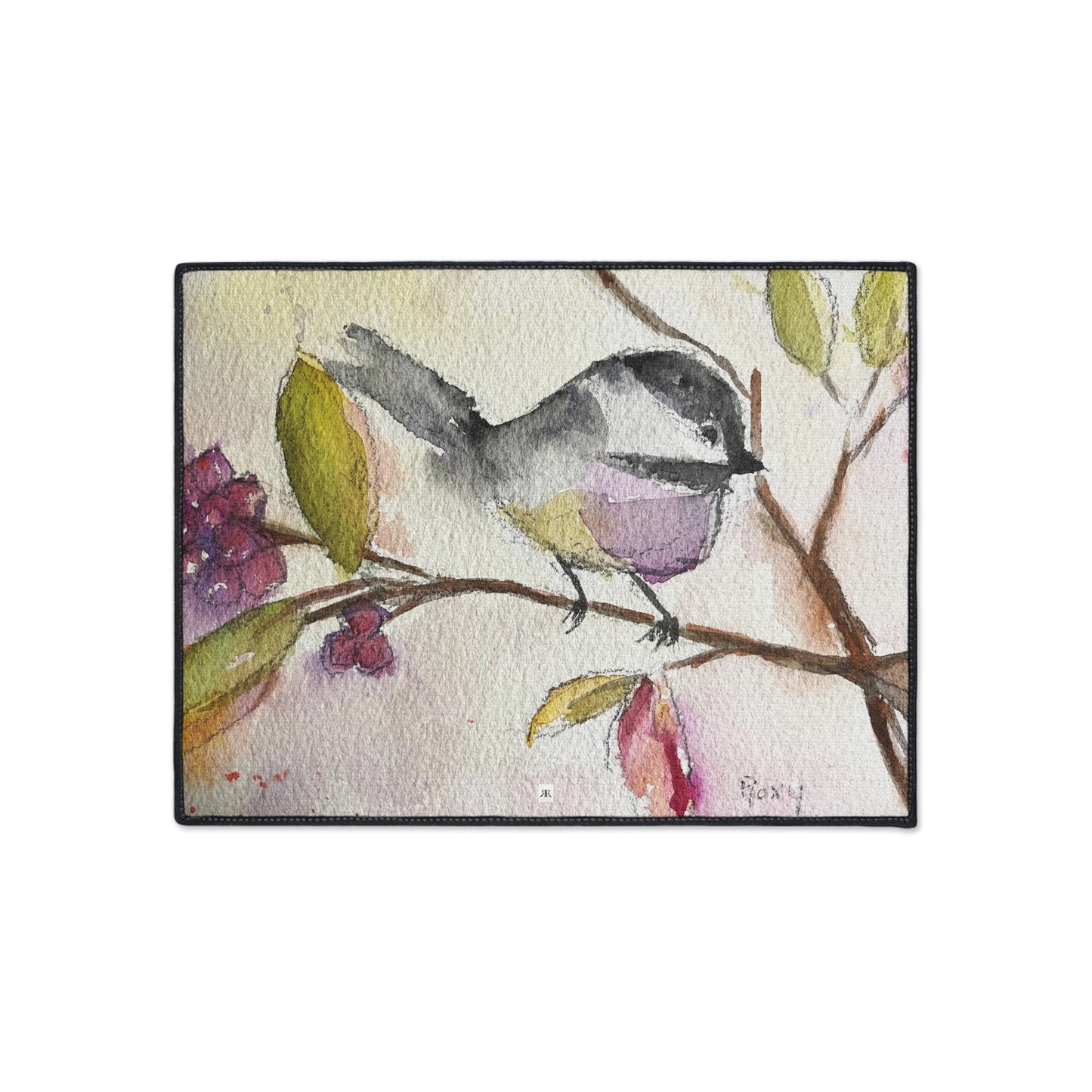 Chickadee in a Berry Tree Heavy Duty Floor Mat