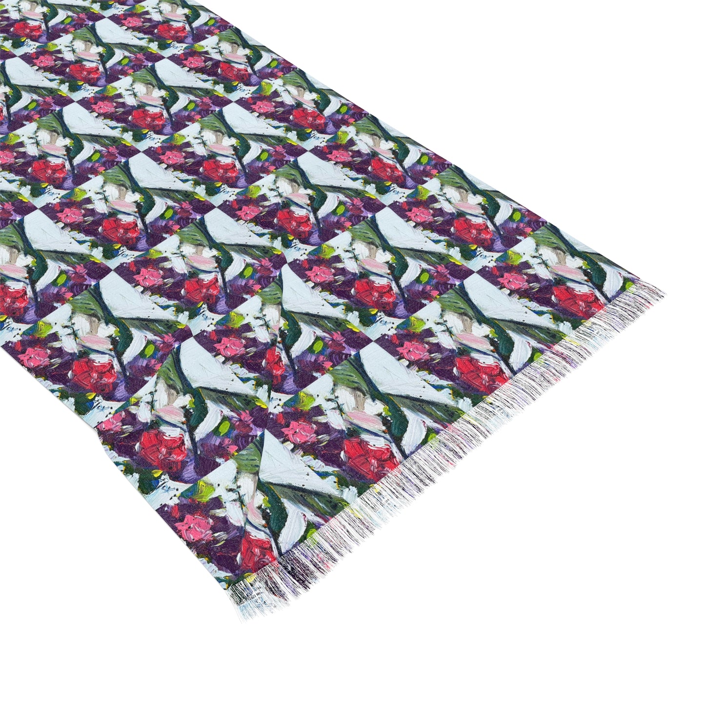 Colorful Scarf — Artistic Lightweight Neck Wrap- Floating on Flowers Hummingbird