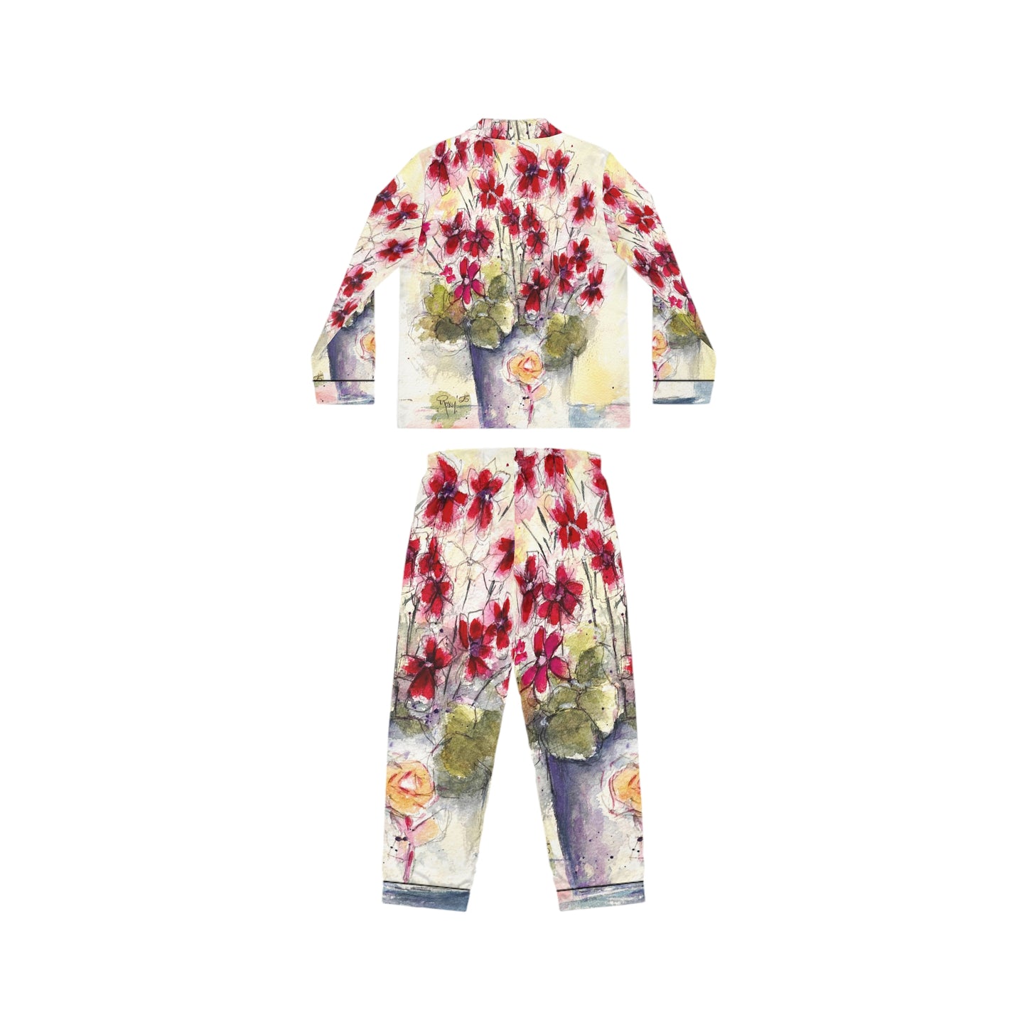 Satin Pajama Set — Valentine's & Mother's Day Floral Sleepwear-Red Ivy Geraniums