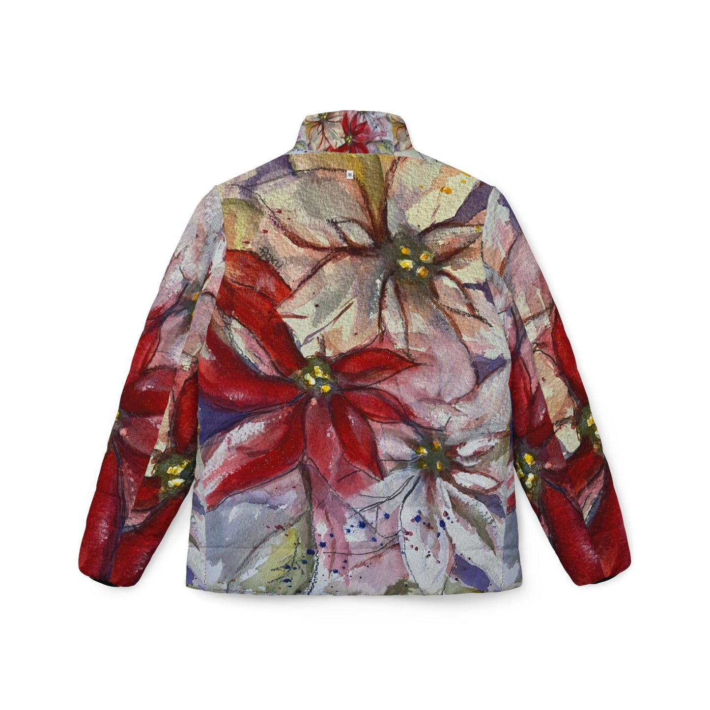 Women's Puffer Jacket - Roxy Rich Fine Art Design-Poinsettias