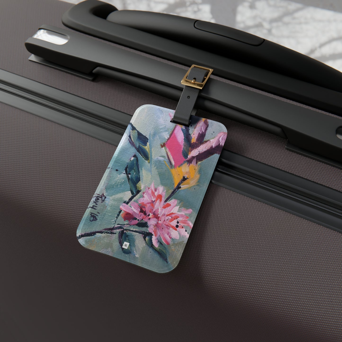 Pink Hummingbird with Pink Flower Luggage Tag
