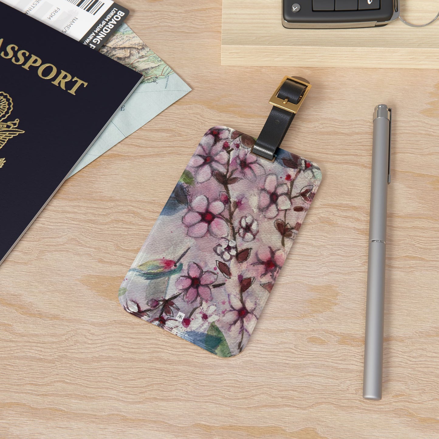 Hummingbird in Cherry Blossoms Luggage Tag