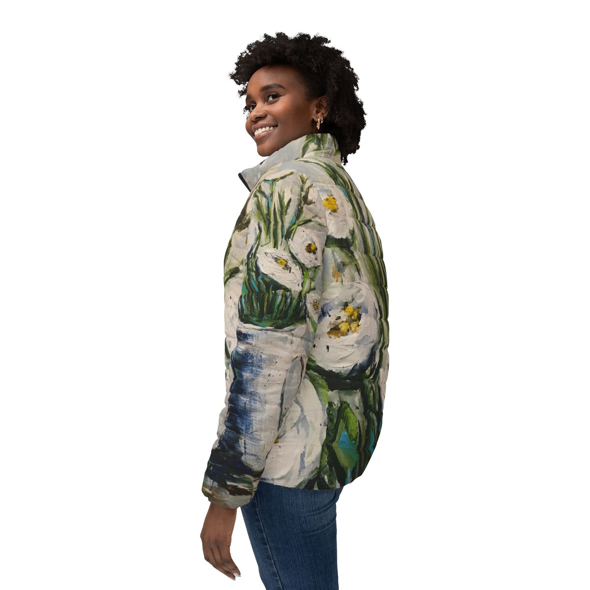 Women's Puffer Jacket - Roxy Rich Fine Art -Shabby Roses 2