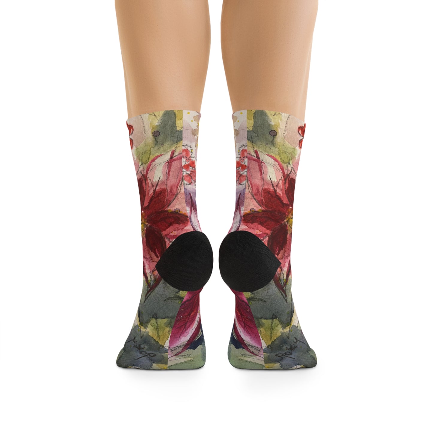 Calcetines con flores de pascua rojas