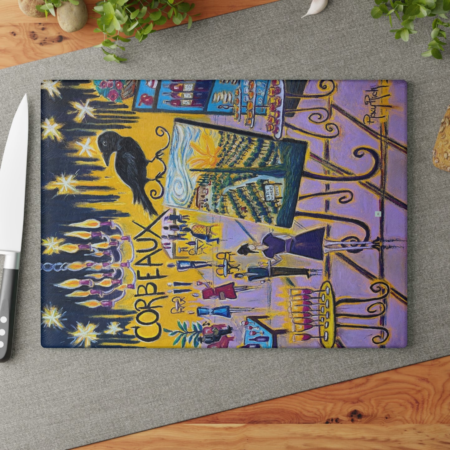 Glass Cutting Board-Corbeaux-Wine and Art After Dark