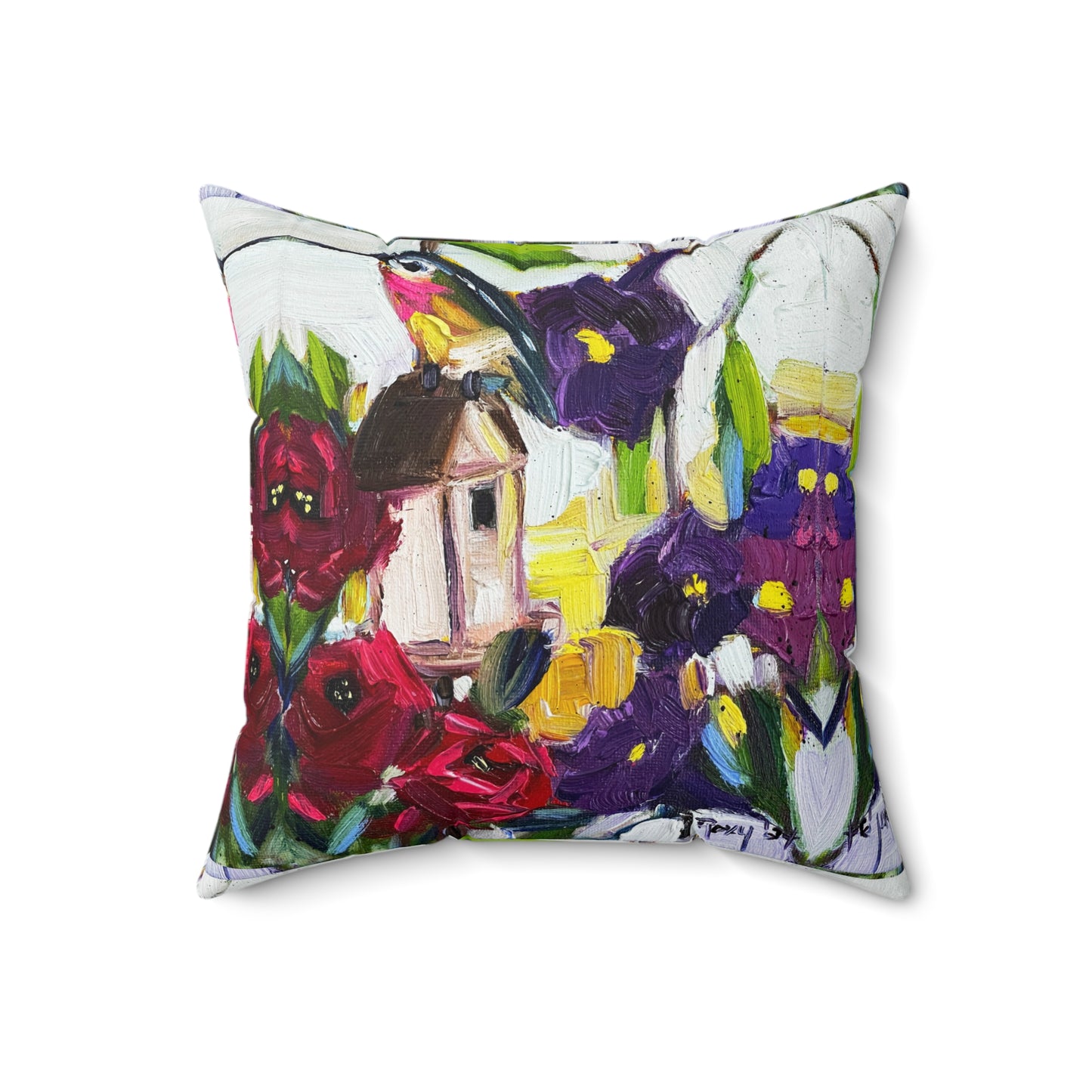 Hummingbird by the Window Indoor Spun Polyester Square Pillow