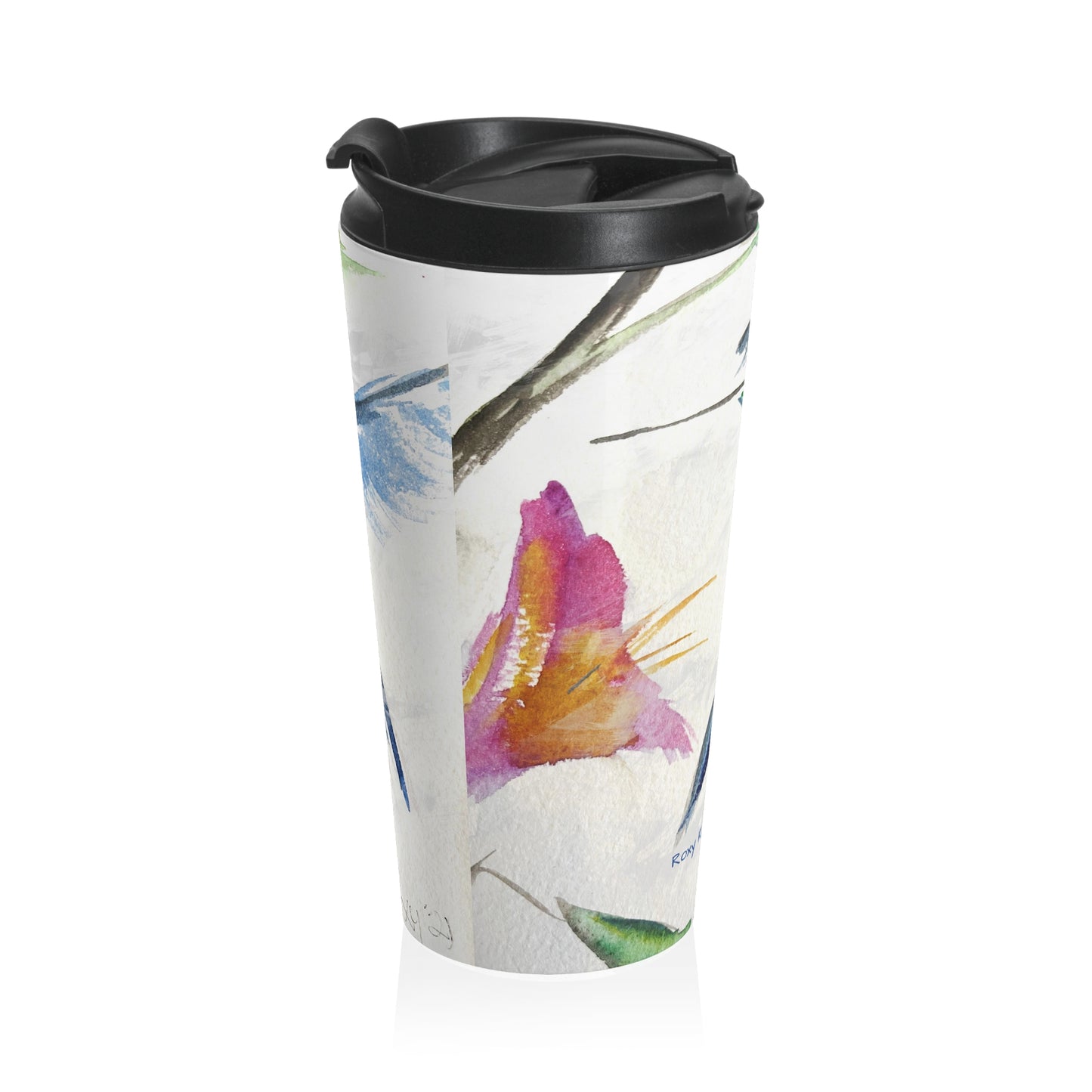 Taza de viaje de acero inoxidable con colibrí flotante