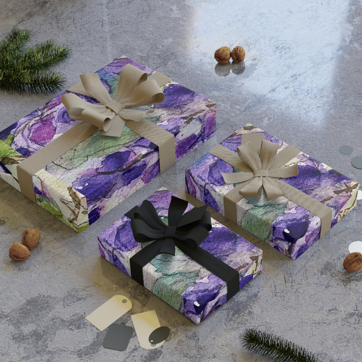 Roxy Rich Loose Floral Watercolor Purple Wisteria painting printed Gift Wrapping Paper Rolls, 1pc Wedding Mom Friend giftwrap