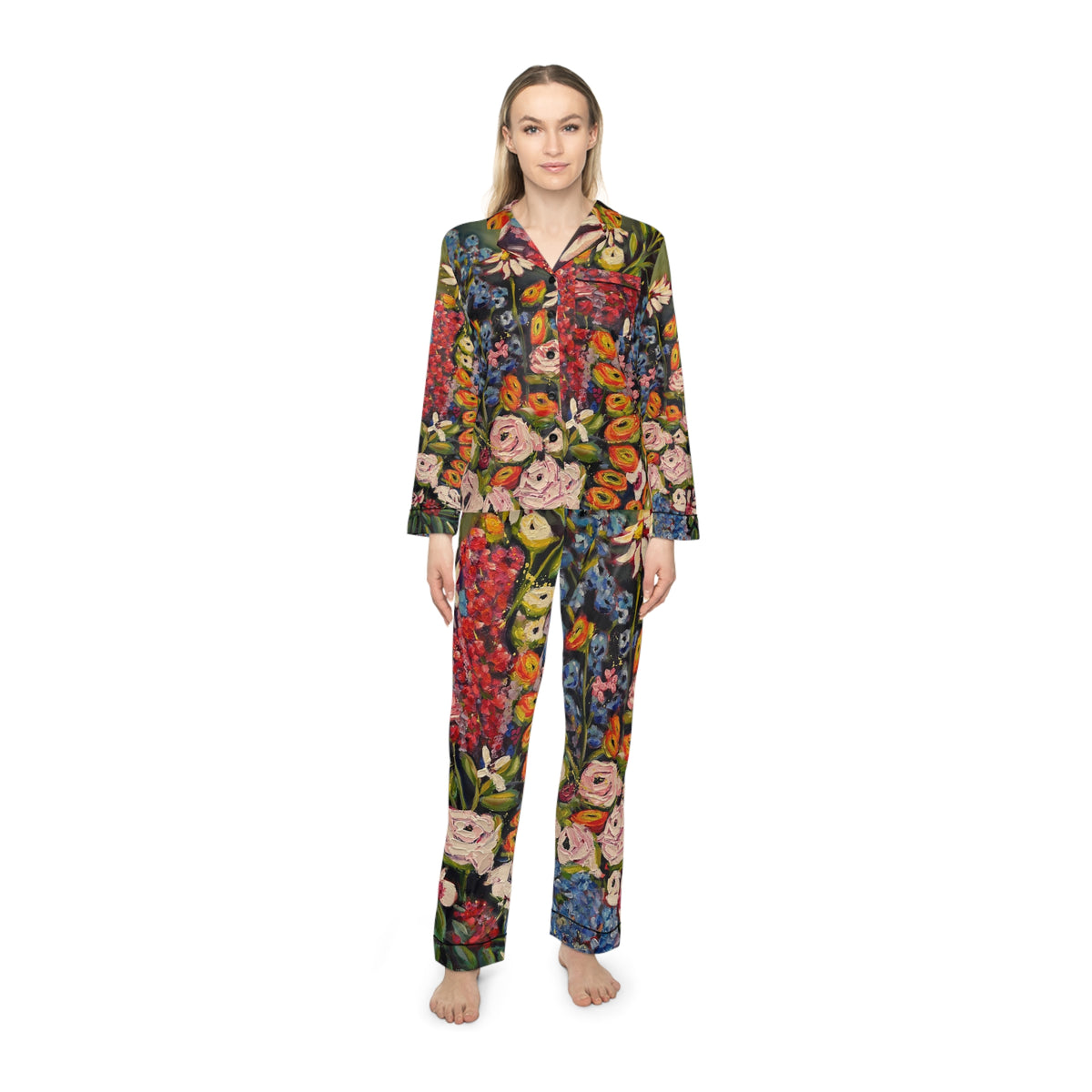 Satin Pajamas — Luxurious Silky Sleepwear Set- Moonlight Meadow