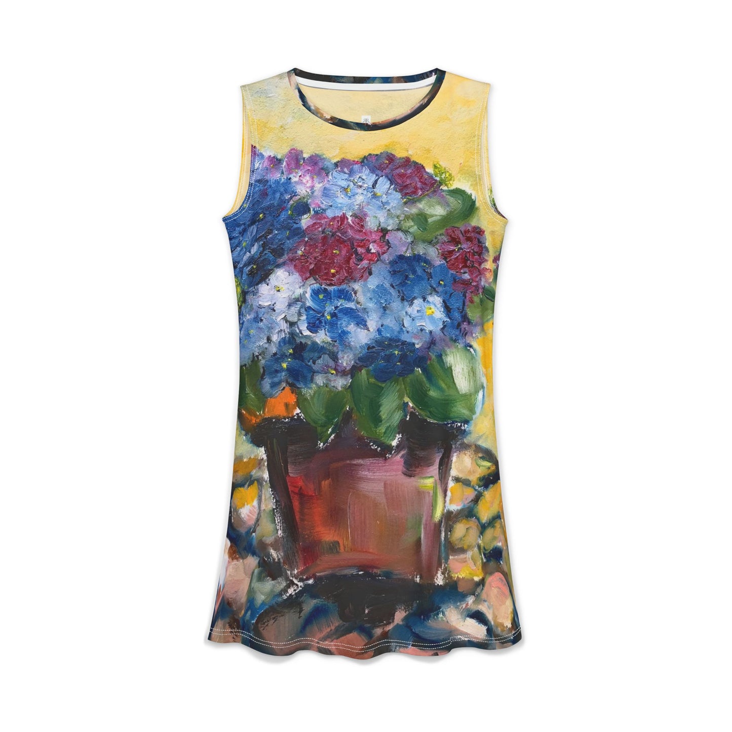 Women's Casual Dress — Light, Comfortable and Stretchy -Hydrangeas on the Patio
