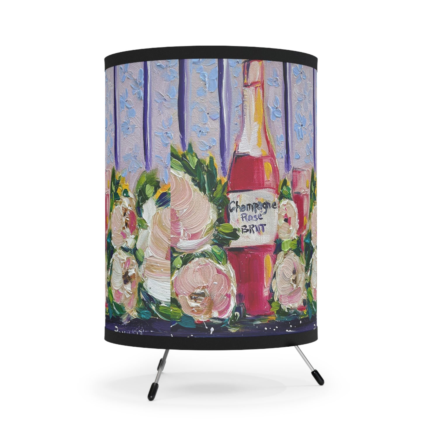 Pink Champagne and Peonies- Tripod Lamp
