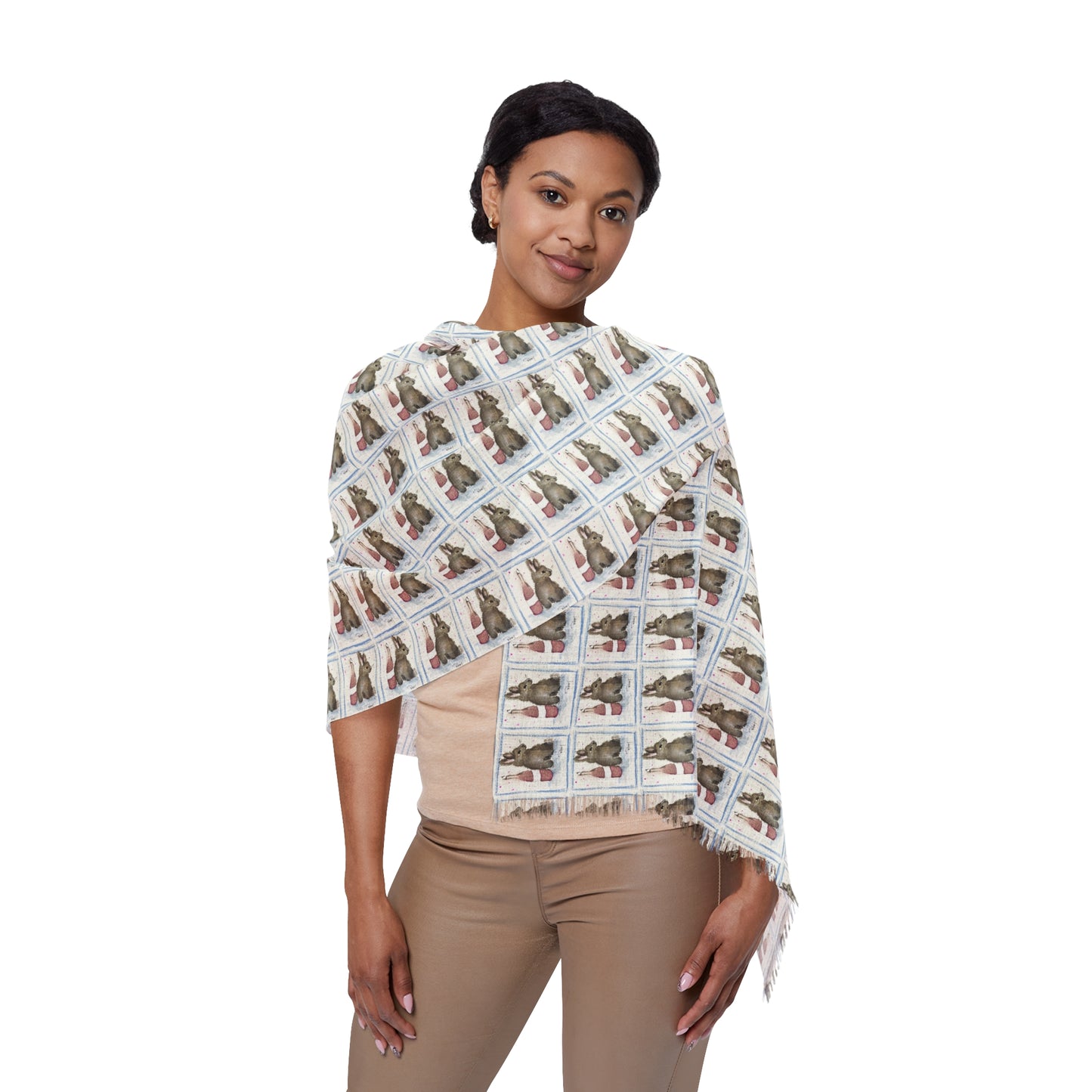 Colorful Scarf — Artistic Lightweight Neck Wrap-  Drunk Bunny #1 -Bunny and Wine Bottle