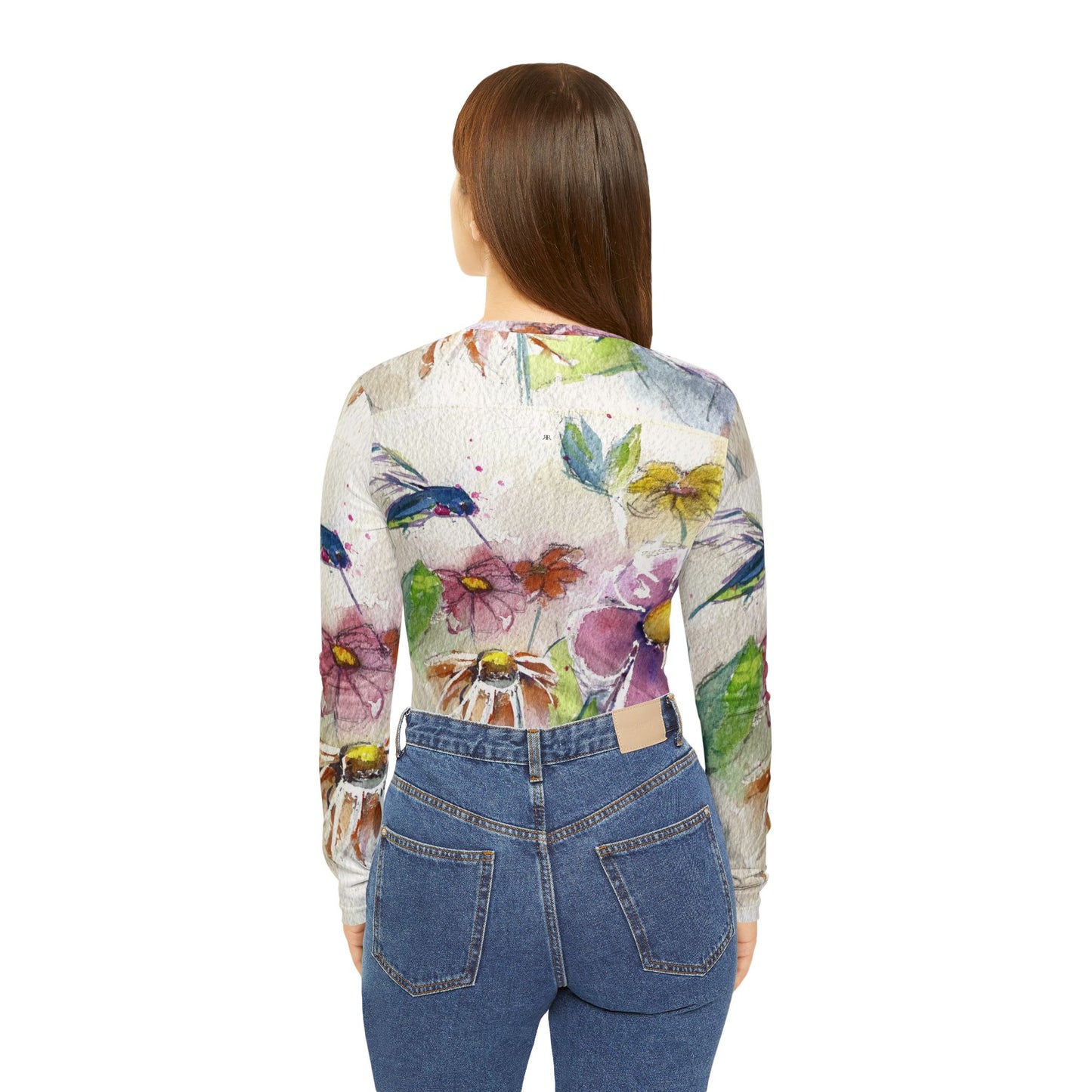 Long Sleeve Shirt- Hummingbird in the Garden- V-neck Women's