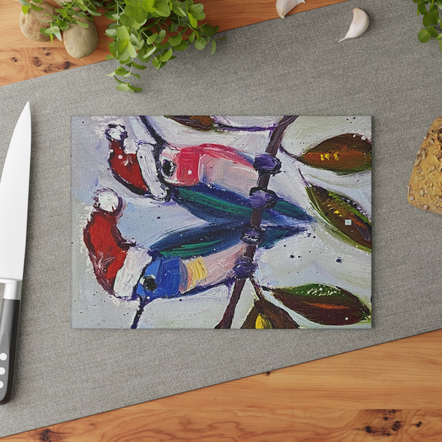 Holiday Hummingbirds Glass Cutting Board