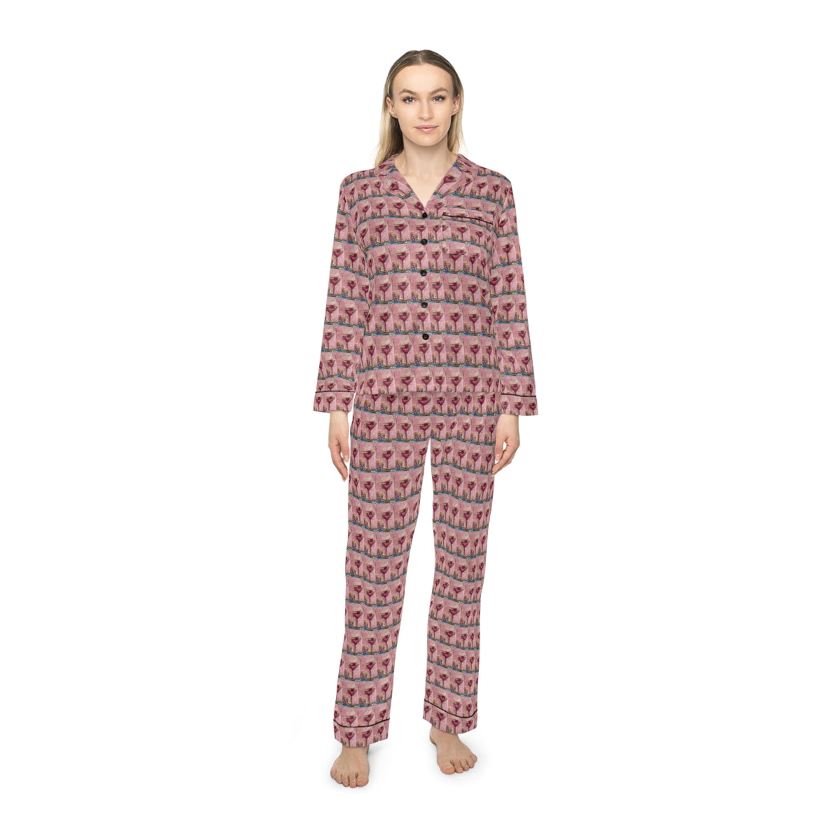 Satin Pajamas — Luxurious Silky Sleepwear Set- Pink Martini