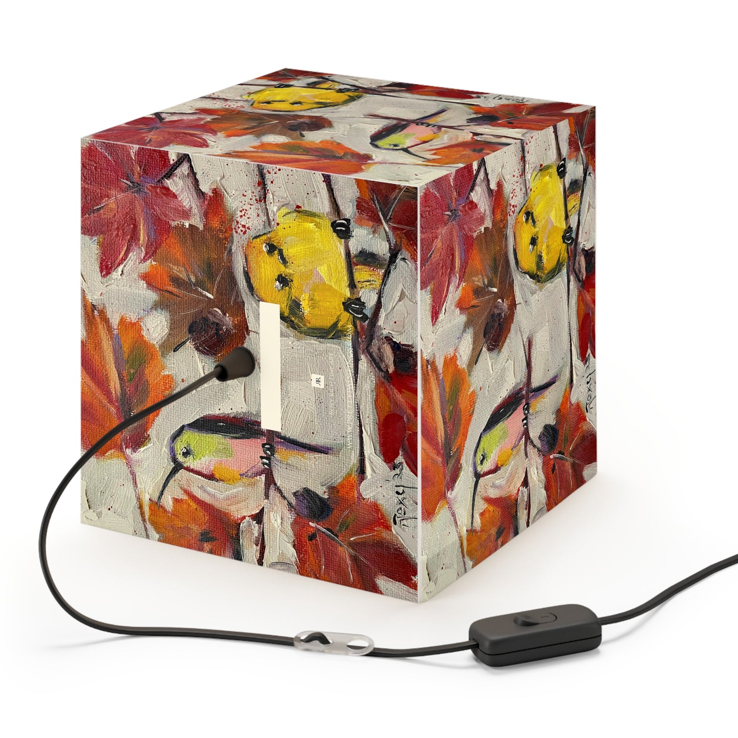 Fall Feathers Cube Lamp