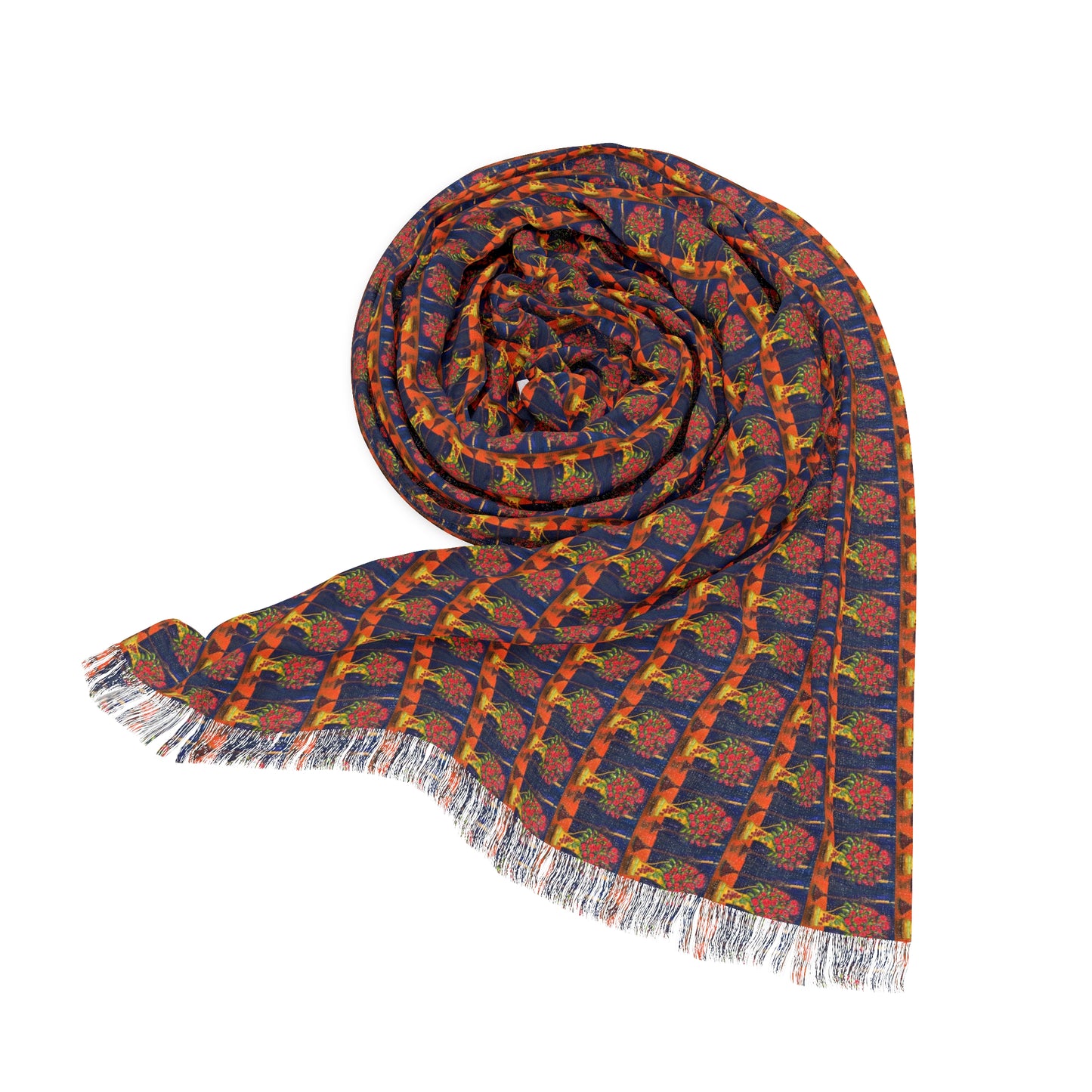 Autumn Coral Rose Scarf — Elegant Fall Floral Wrap