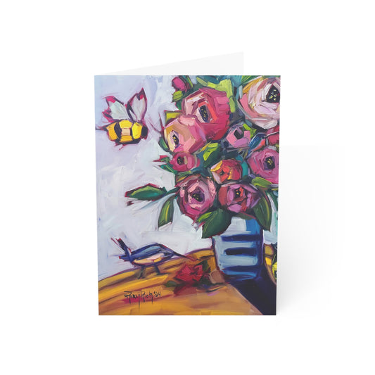 Bee Blooms Folded Greeting Cards Blank inside