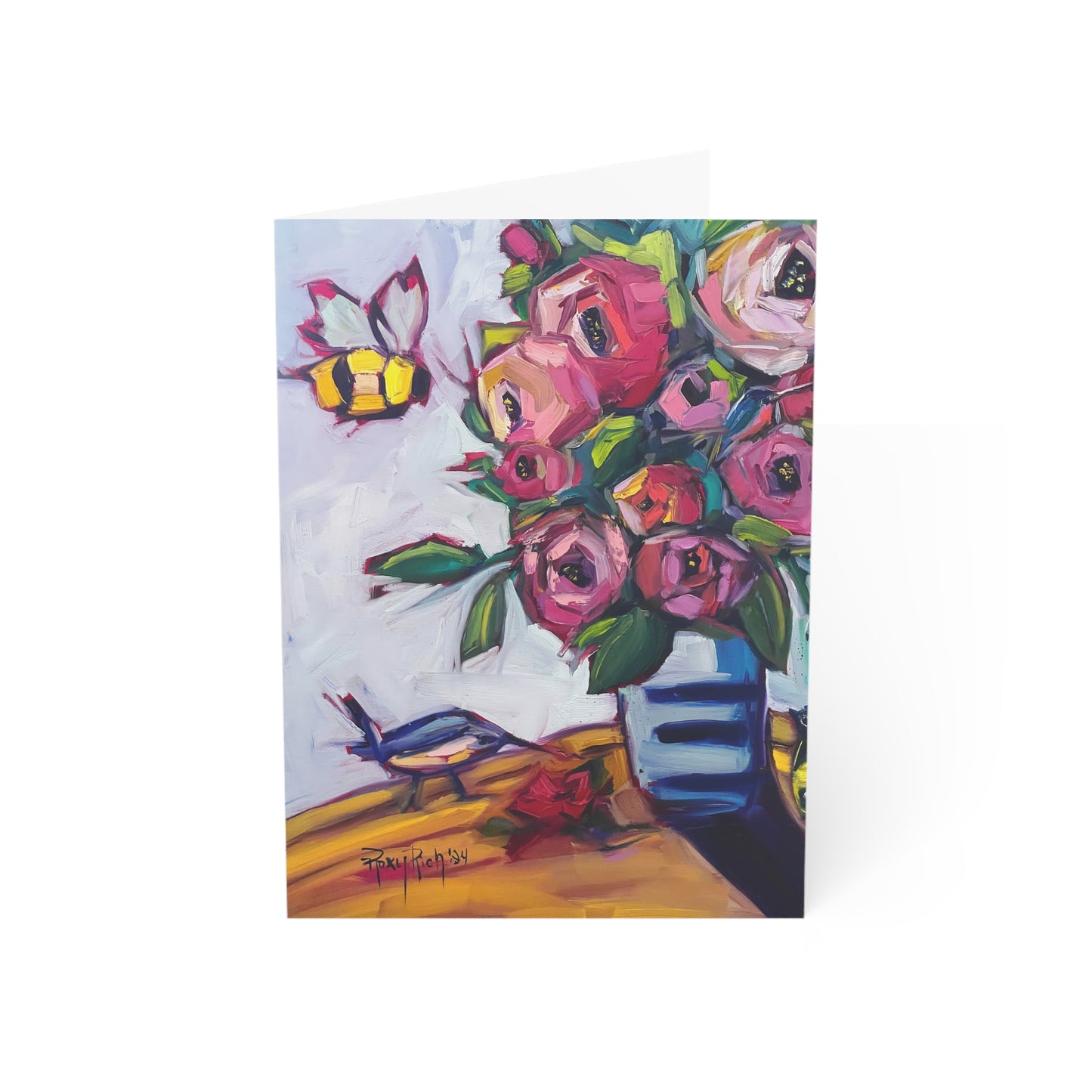 Bee Blooms Folded Greeting Cards Blank inside