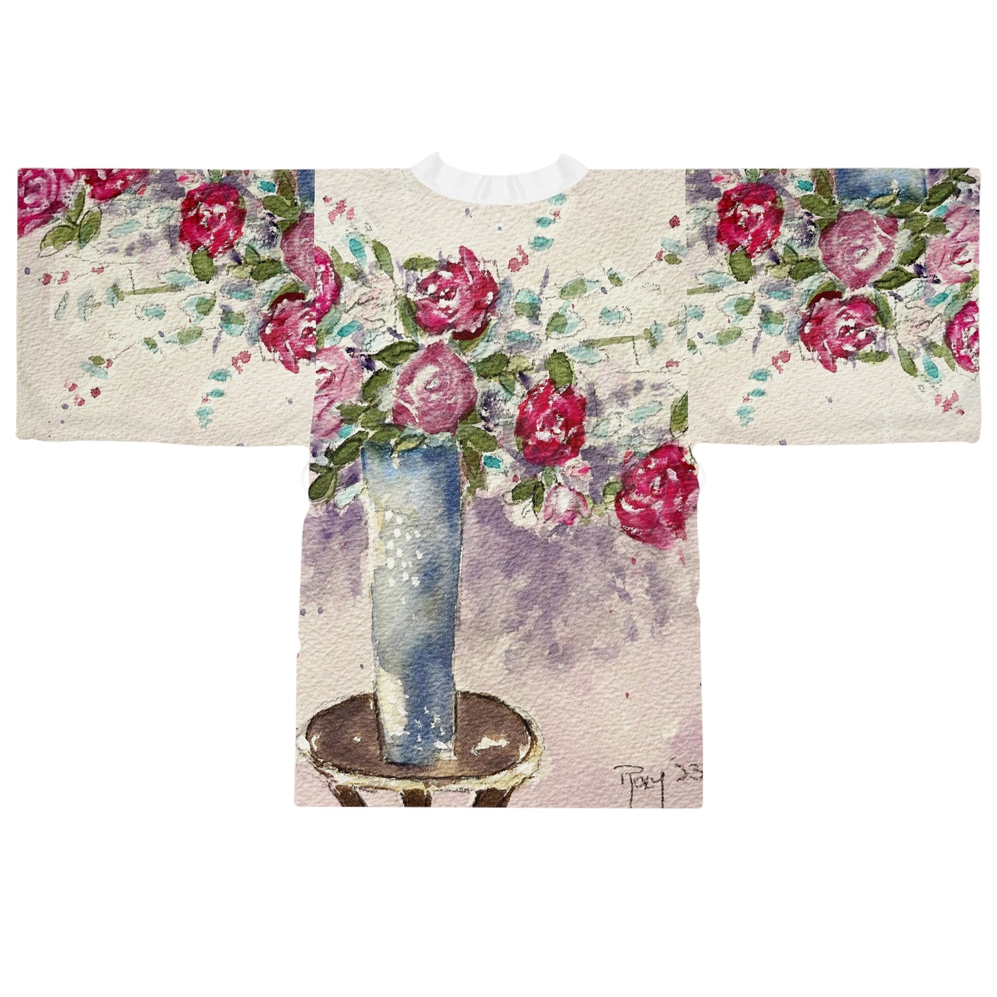 Kimono Robe - Elegant Roses in the Foyer
