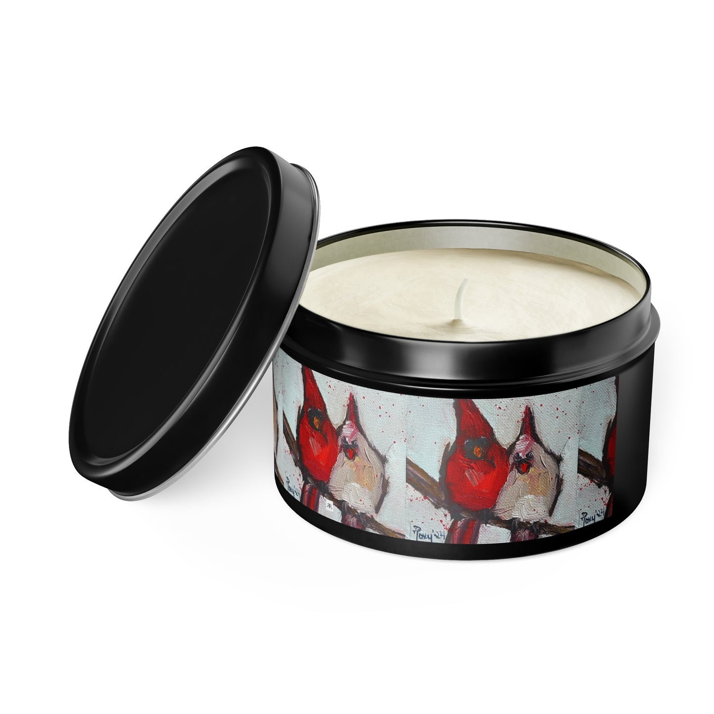 Cute Couple Cardinals Tin Candle