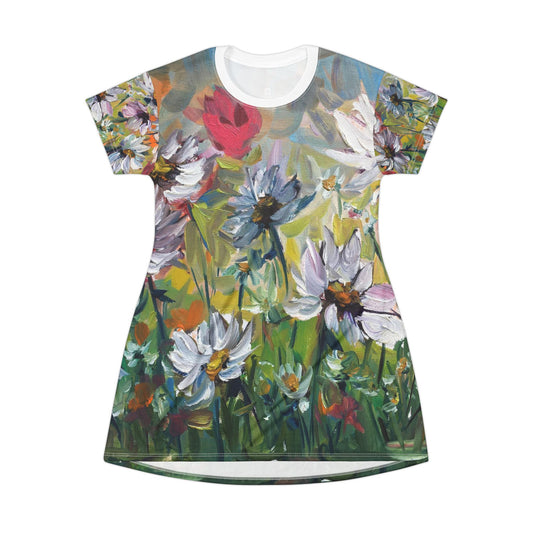 T-Shirt Dress (AOP)-Daisies Garden