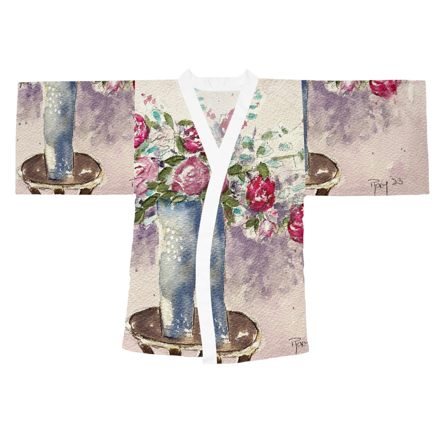 Kimono Robe - Elegant Roses in the Foyer