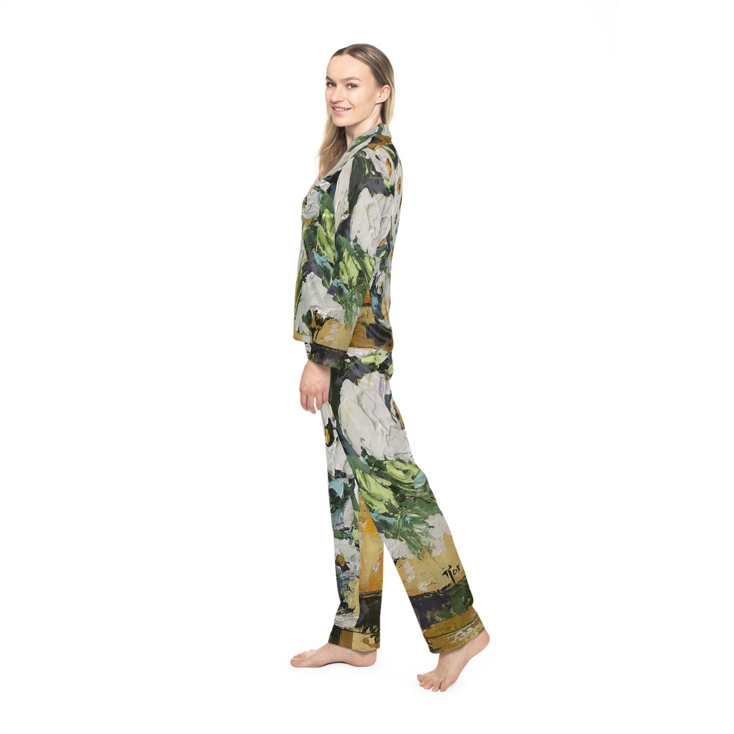 Satin Pajamas - Shabby Roses in Gold