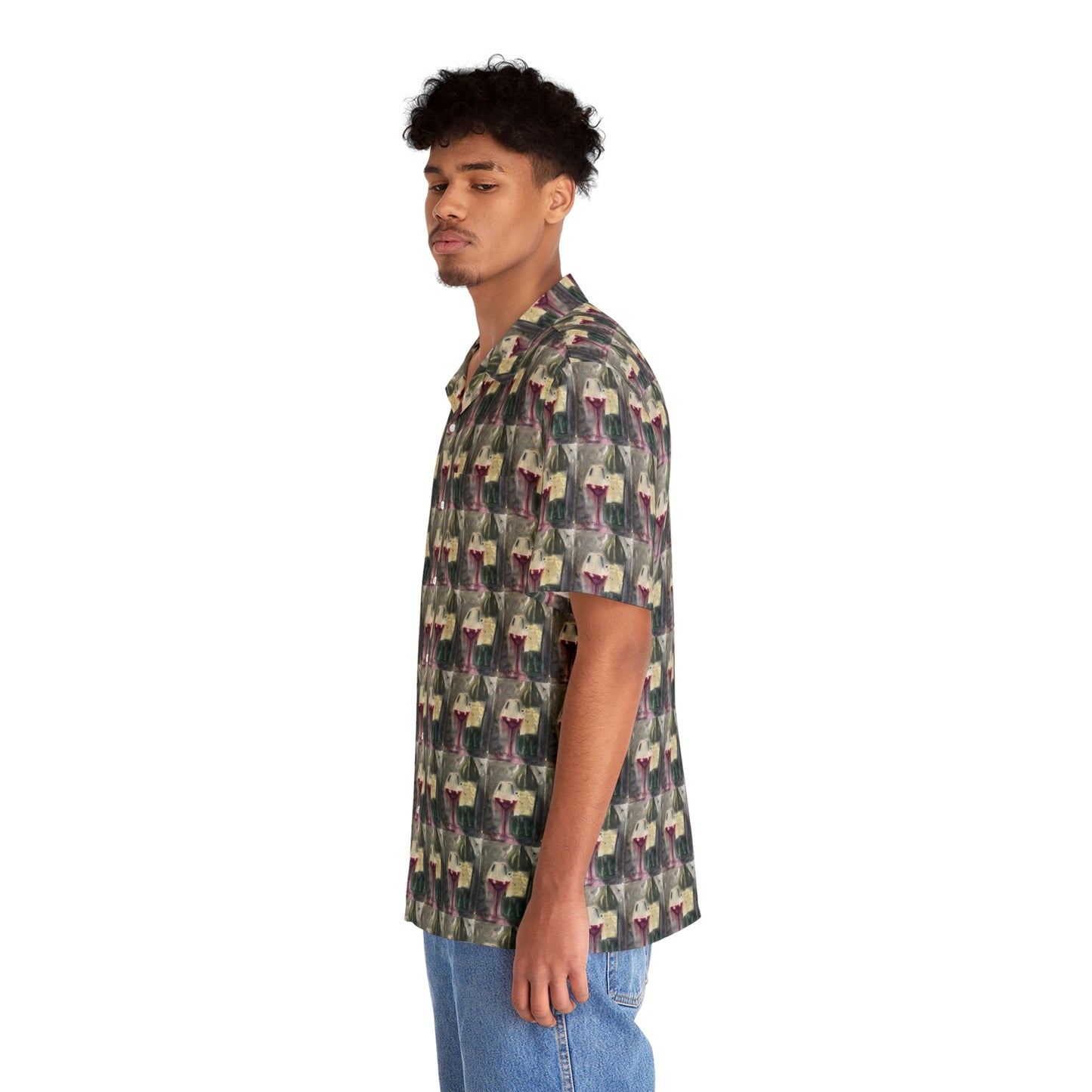 Gershon Bachus Vintners Wine & Clique Glass Pattern-Men's Hawaiian Shirt — Elegant Wine Lover Souvenir Gift-