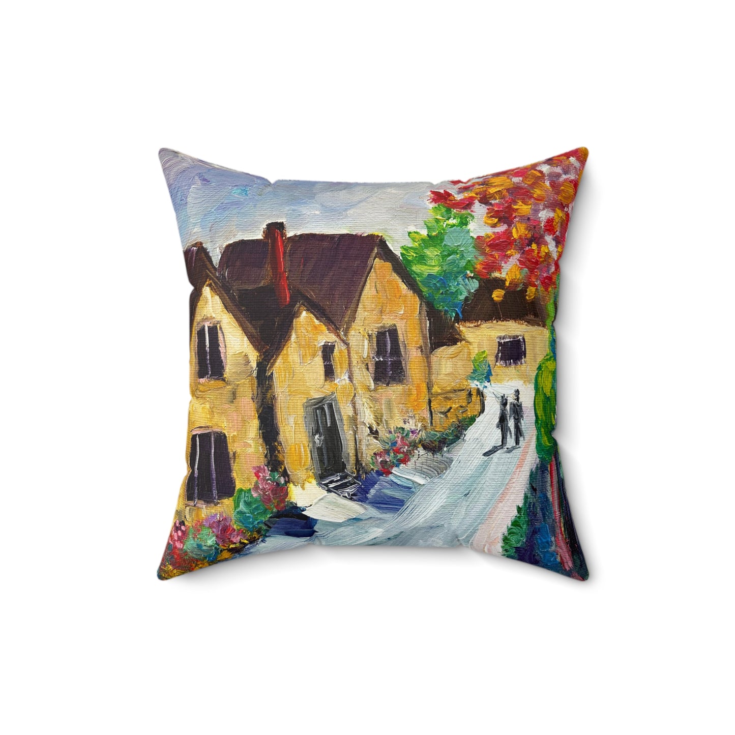 Charming Medieval Cottages Cotswolds Village Indoor Spun Polyester Square Pillow
