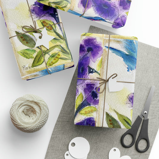 Papiers cadeaux Colibri avec fleurs en tube violet (3 tailles)