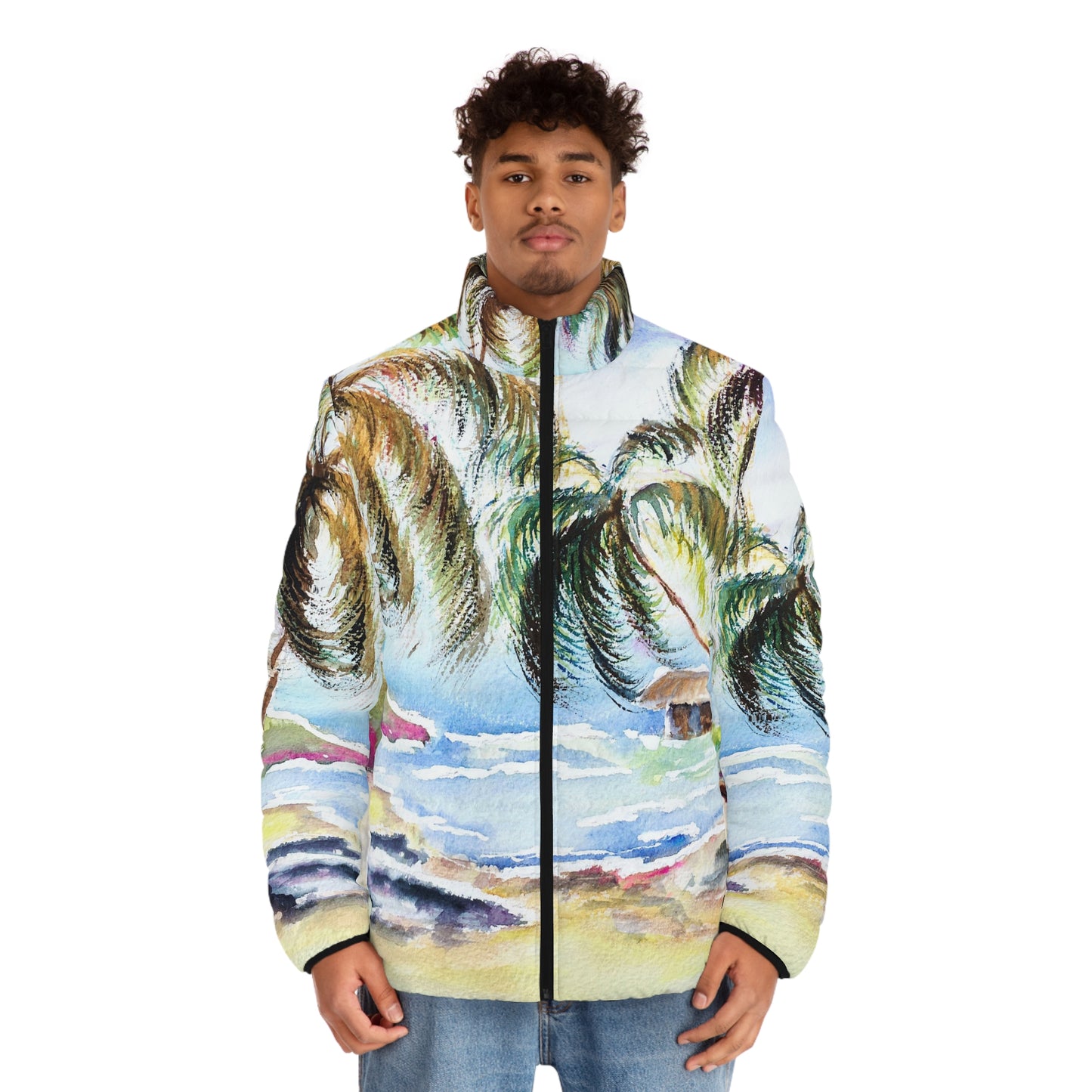 Men's Puffer Jacket - Roxy Rich Art, Unique Bright Colors-Hawaii Awaits