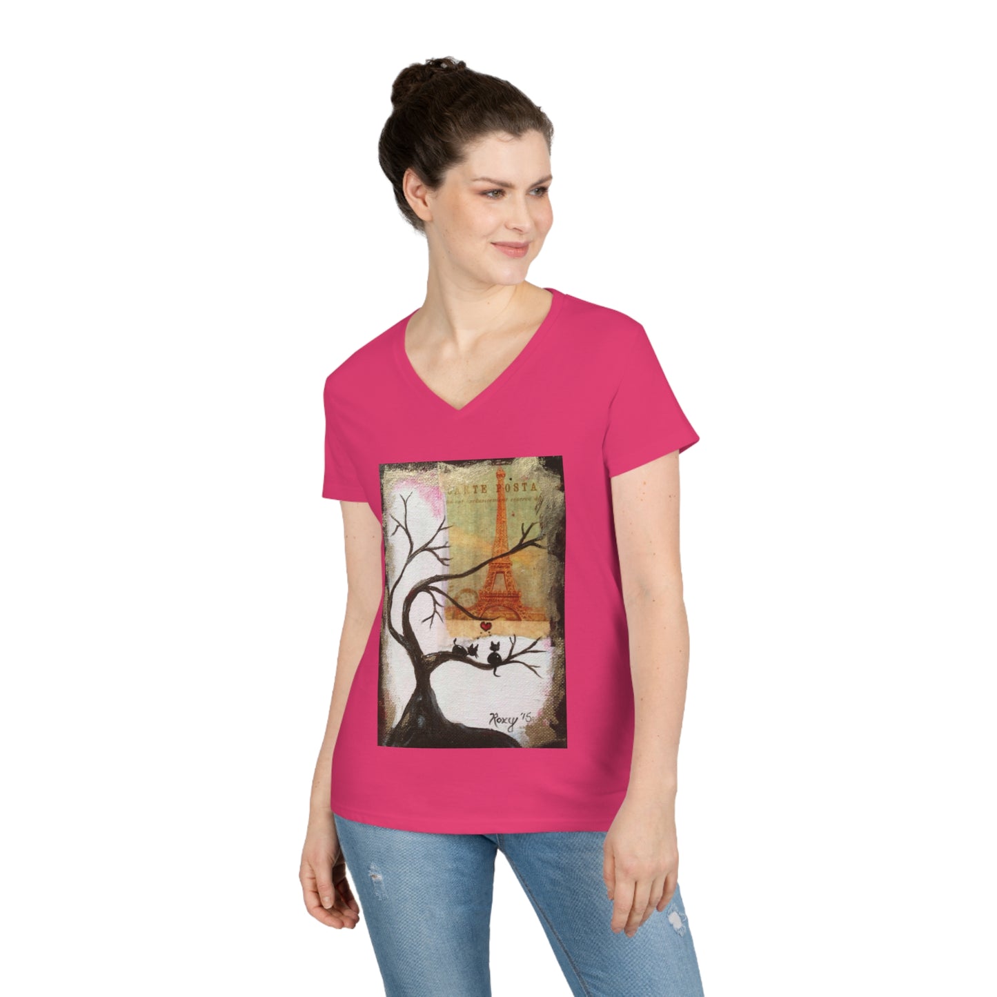 Even Cats Love Paris! Ladies' V-Neck T-Shirt