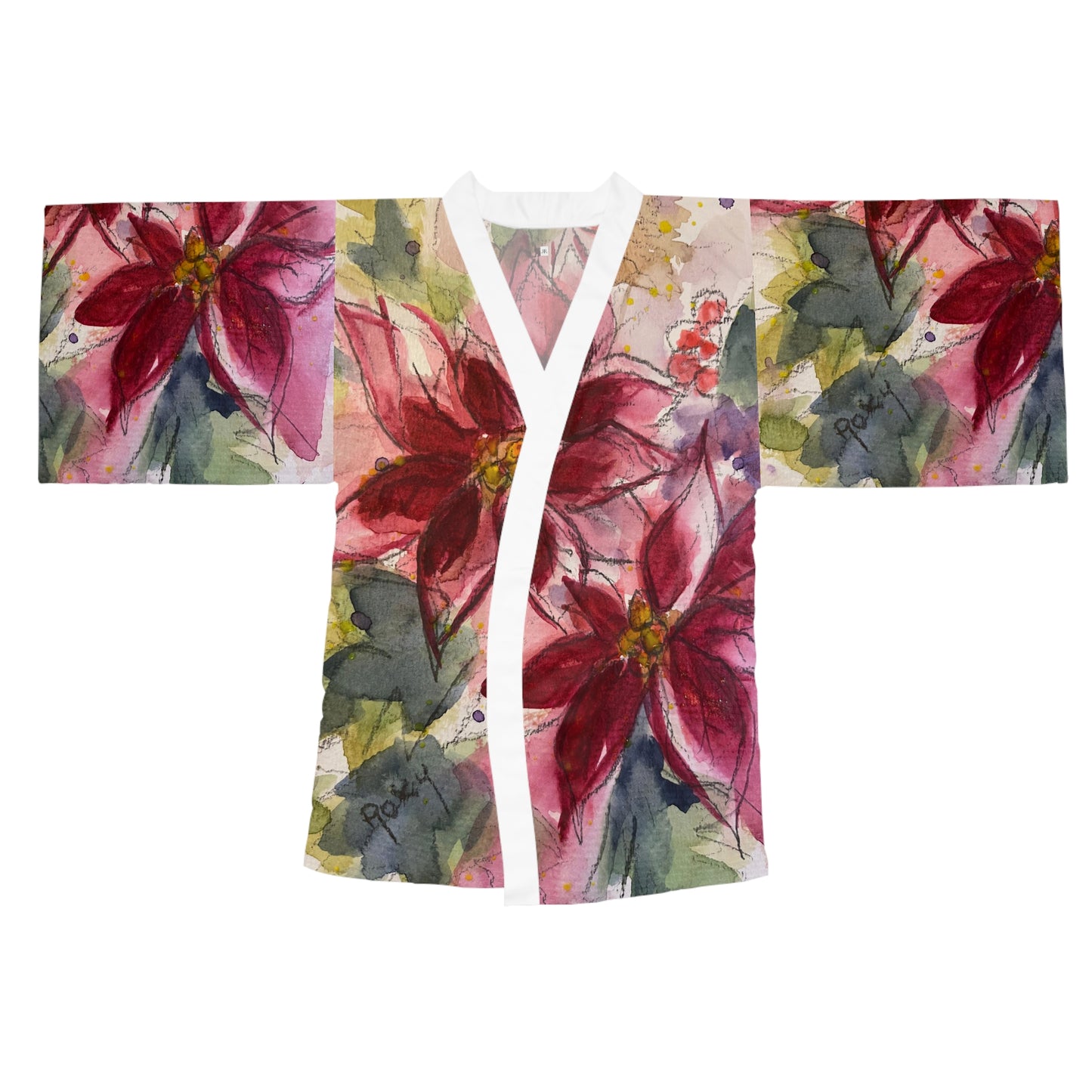 Kimono Robe - Elegant Red Poinsettias
