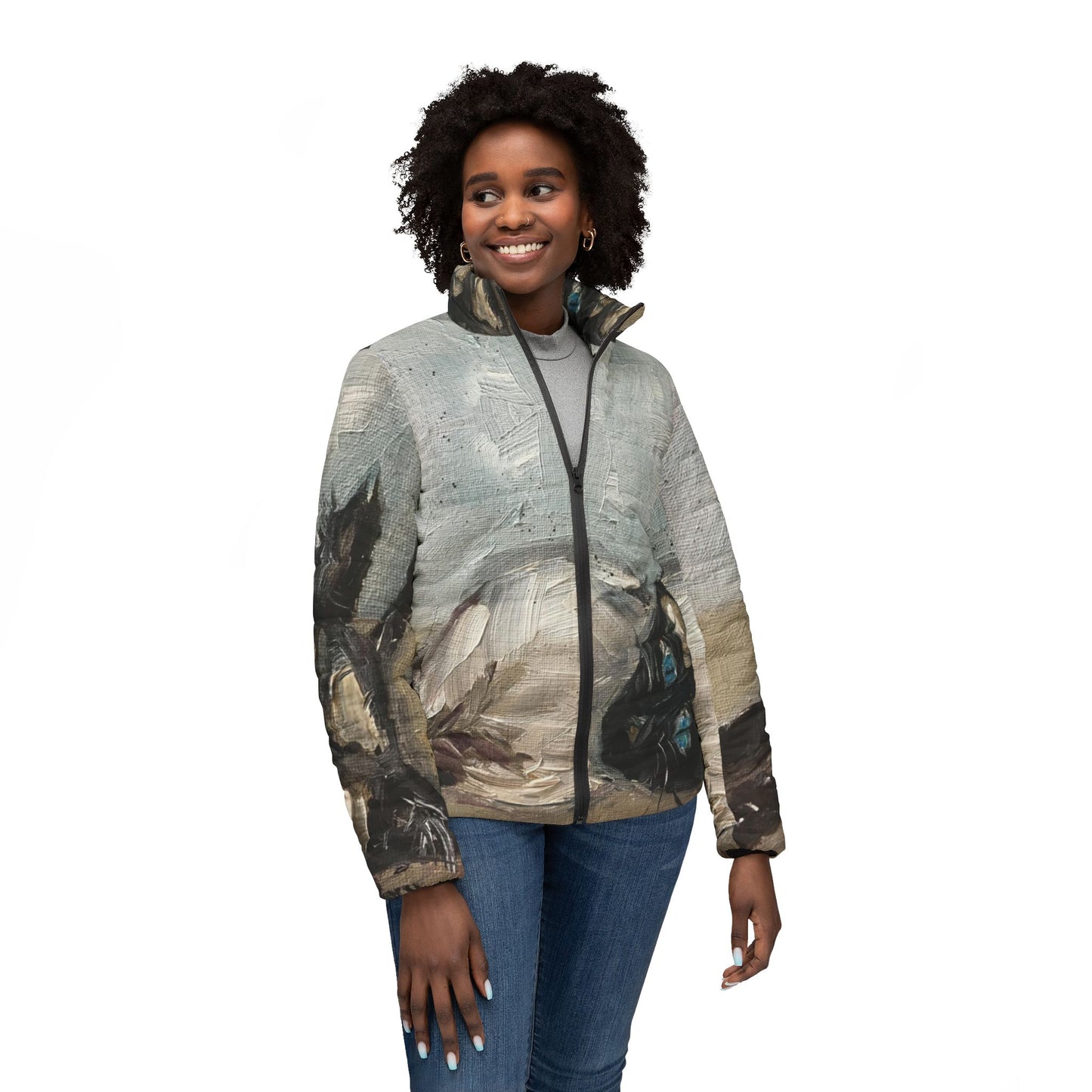 Women's Puffer Jacket - Roxy Rich Fine Art -Little Miss Innocent Siamese Cat