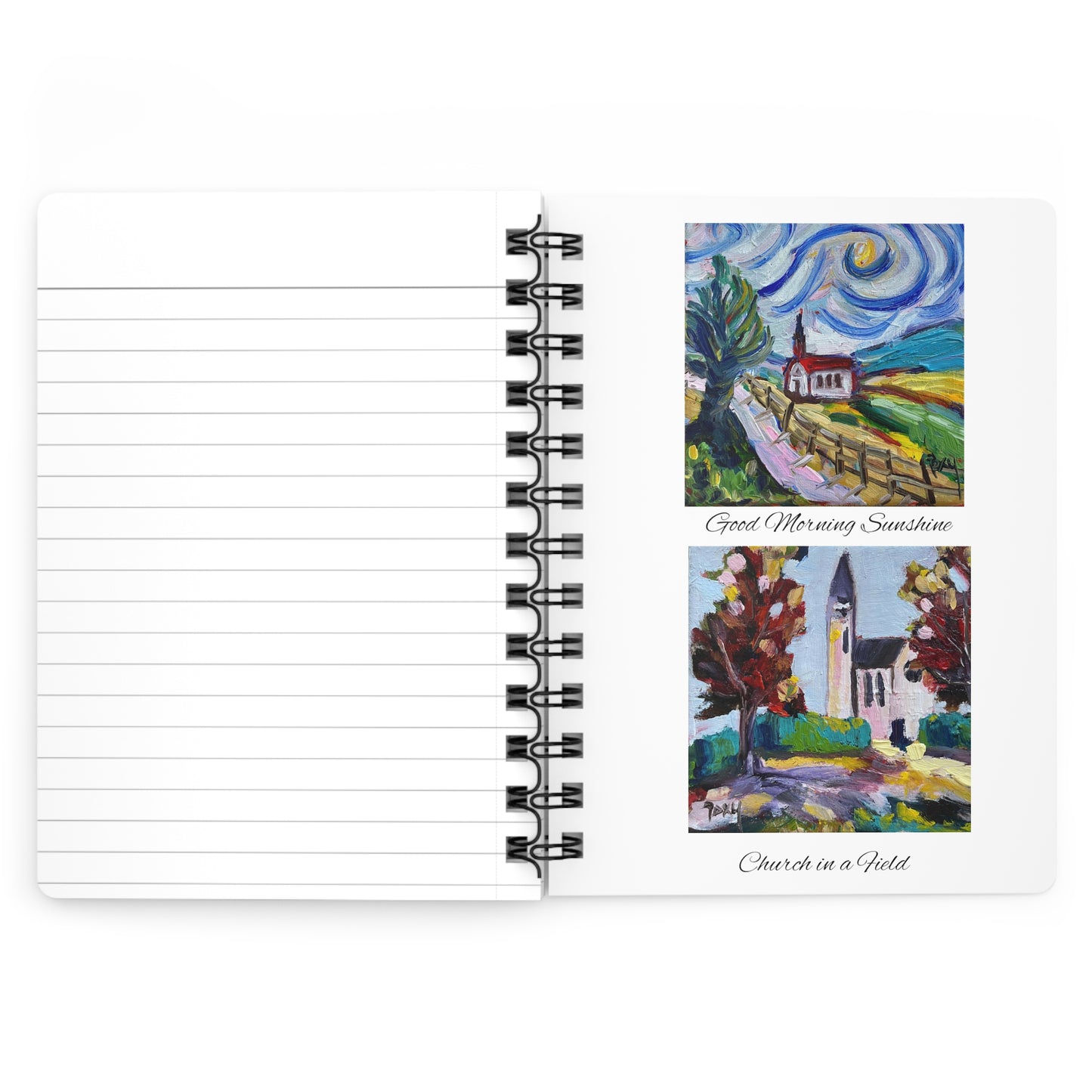 Rural Church Houses-"Blessed Day"-Eight colorful Church House Paintings- Spiral Bound Journal