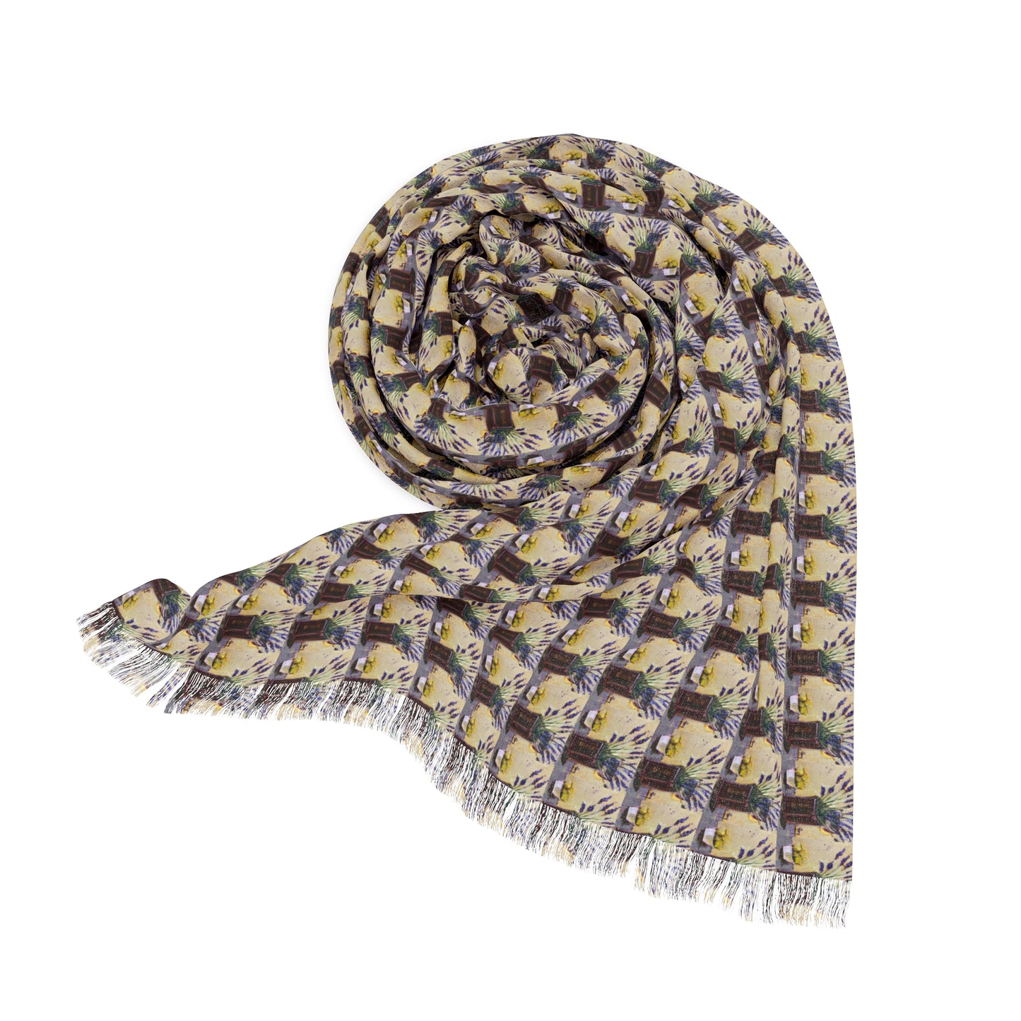 Colorful Scarf — Artistic Lightweight Neck Wrap- Lavender and Lemons