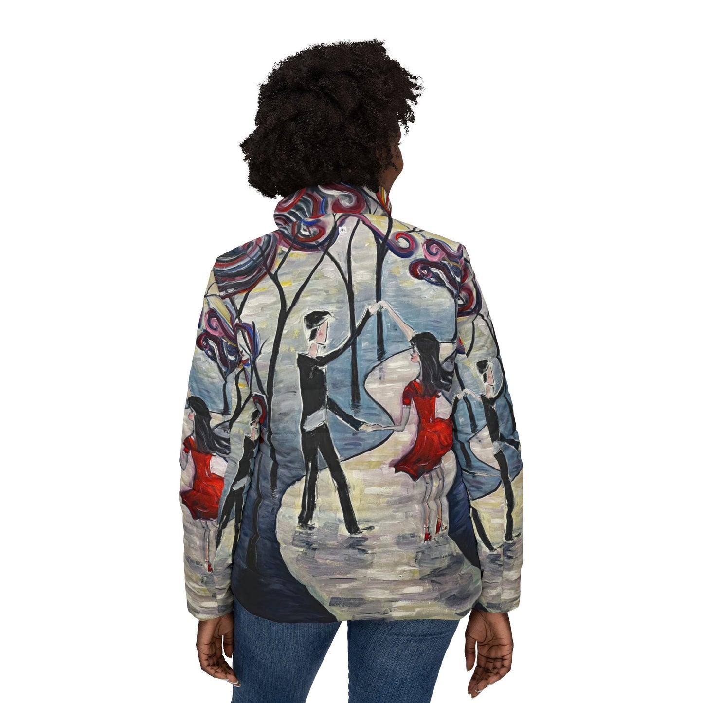 Women's Puffer Jacket - Roxy Rich Fine Art -Dancing in the Moonlight-Paris Couple