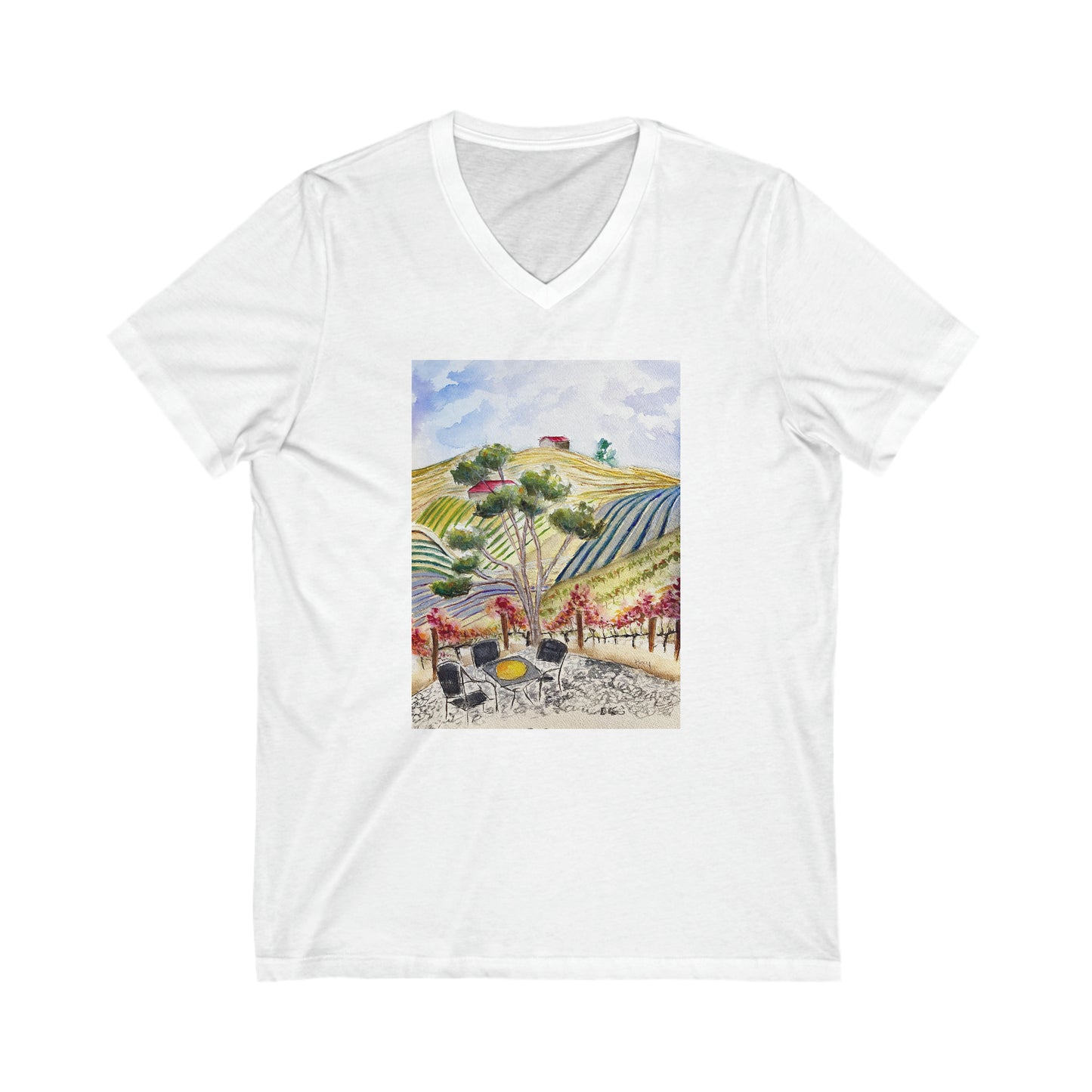 Vista al patio en GBV-Camiseta unisex de manga corta con cuello en V